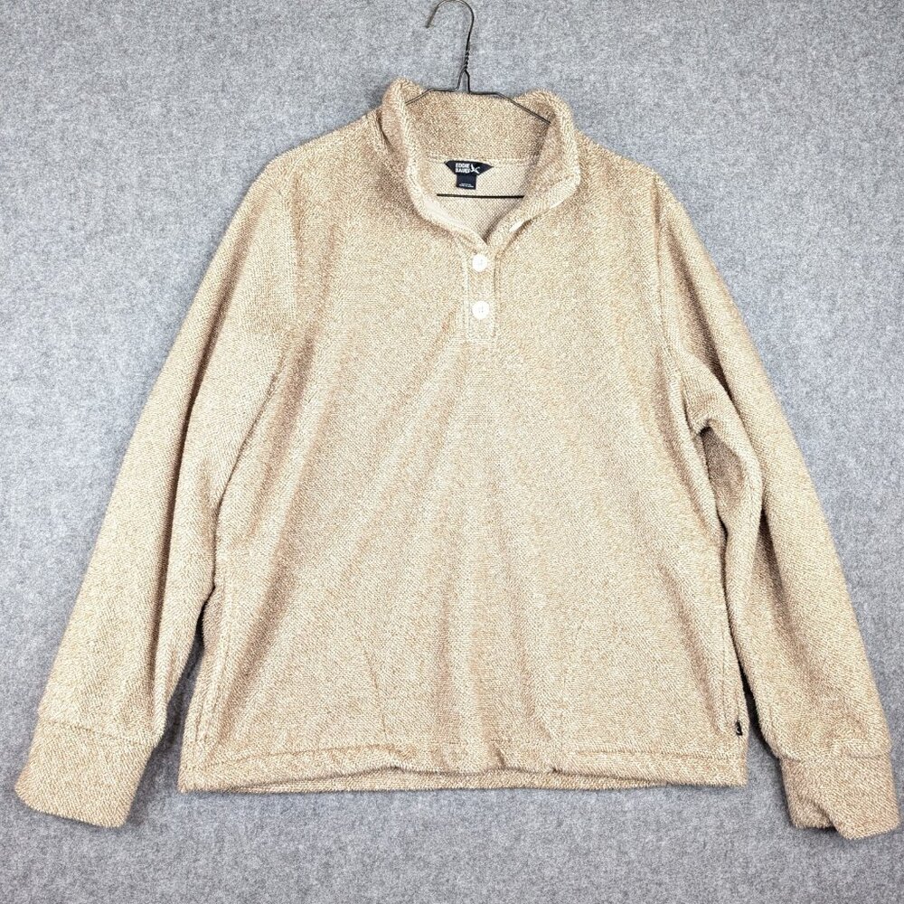 Eddie Bauer Women’s Pullover Sweater Large Oatmeal 1/4 Button Knit Cozy Warm